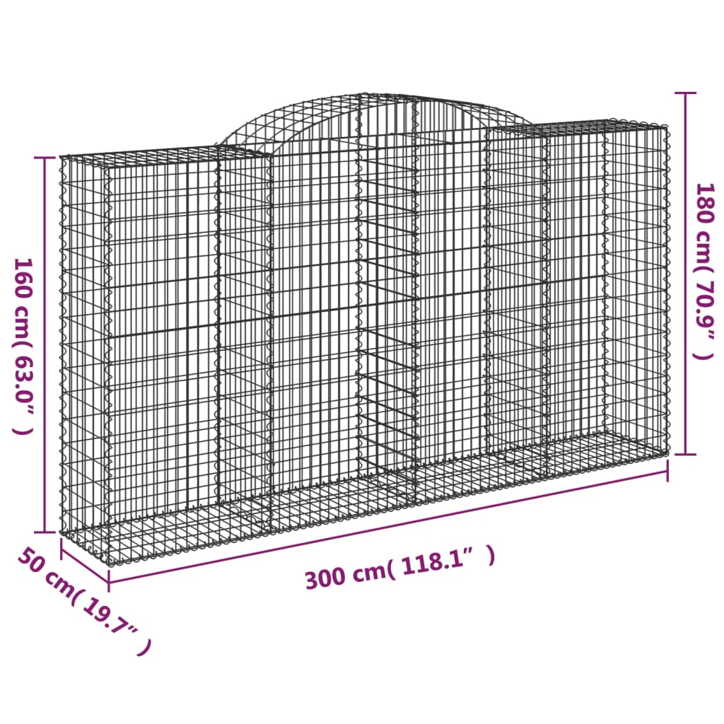 Gabionen mit Hochbogen 13 Stk 300x50x160/180cm Verzinktes Eisen