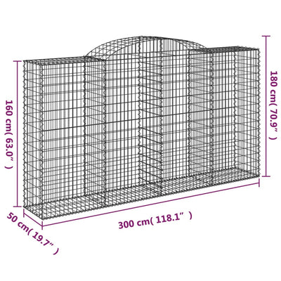 Gabionen mit Hochbogen 13 Stk 300x50x160/180cm Verzinktes Eisen