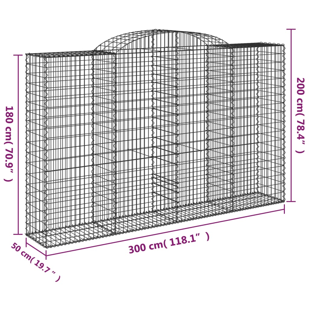 Gabionen mit Hochbogen 6 Stk. 300x50x180/200cm Verzinktes Eisen