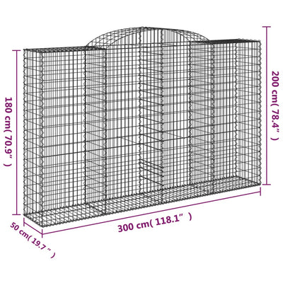 Gabionen mit Hochbogen 6 Stk. 300x50x180/200cm Verzinktes Eisen