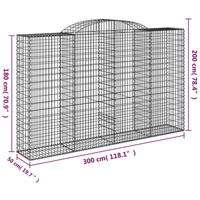 Gabionen mit Hochbogen 8 Stk. 300x50x180/200cm Verzinktes Eisen