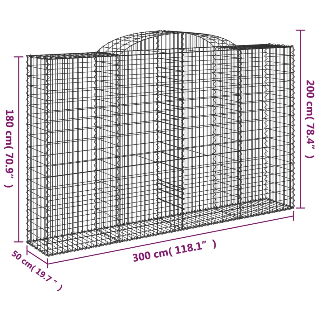 Gabionen mit Hochbogen 13 Stk 300x50x180/200cm Verzinktes Eisen