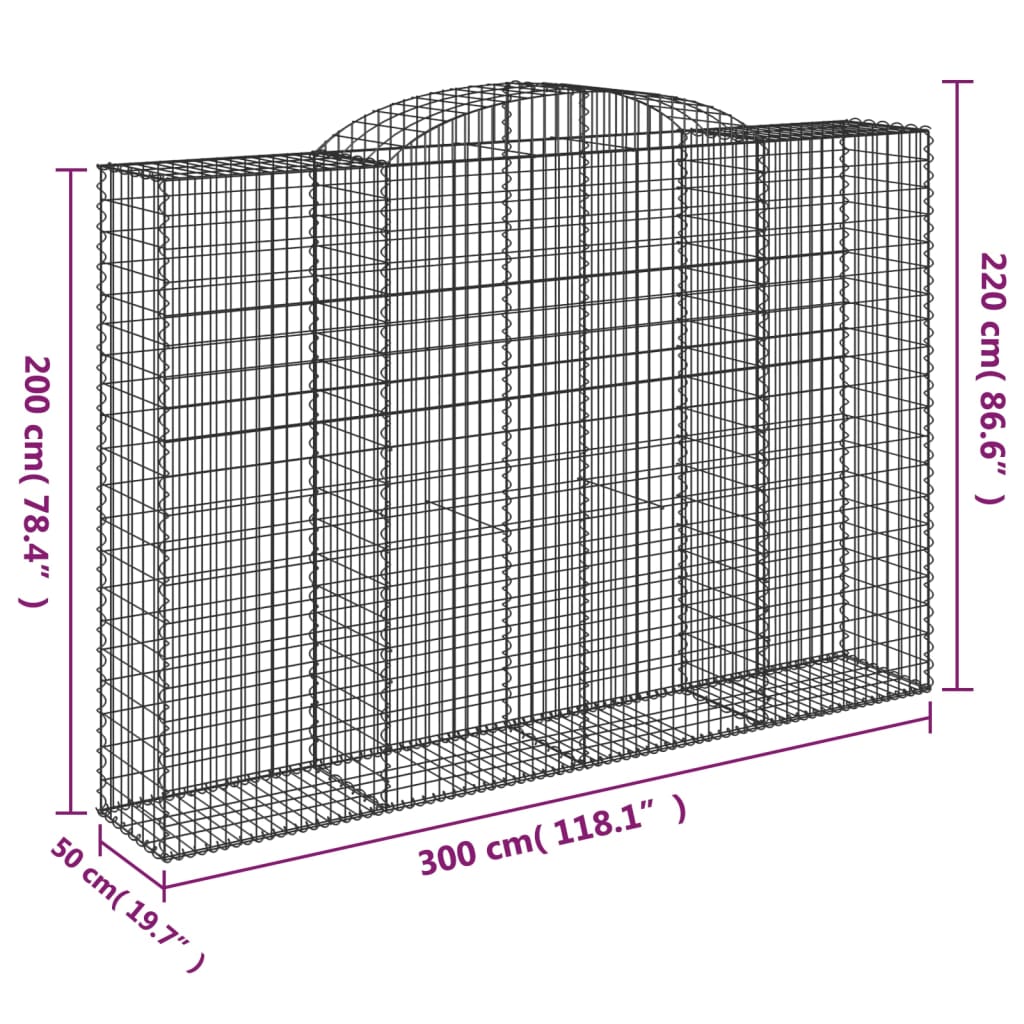 Gabionen mit Hochbogen 5 Stk. 300x50x200/220cm Verzinktes Eisen