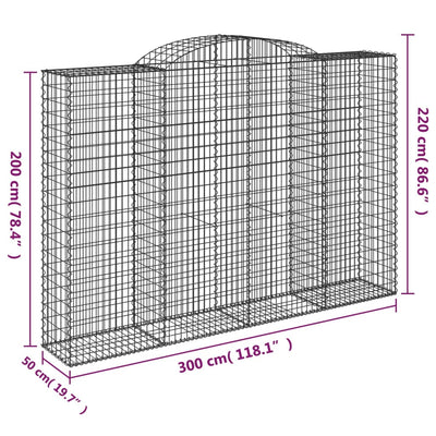 Gabionen mit Hochbogen 5 Stk. 300x50x200/220cm Verzinktes Eisen