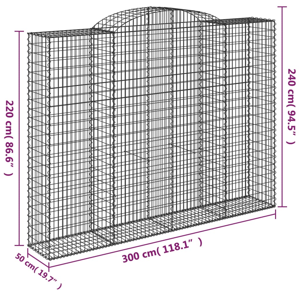 Gabionen mit Hochbogen 8 Stk. 300x50x220/240cm Verzinktes Eisen