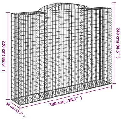 Gabionen mit Hochbogen 8 Stk. 300x50x220/240cm Verzinktes Eisen