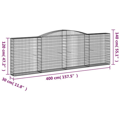 Gabionen mit Hochbogen 15Stk. 400x30x120/140cm Verzinktes Eisen