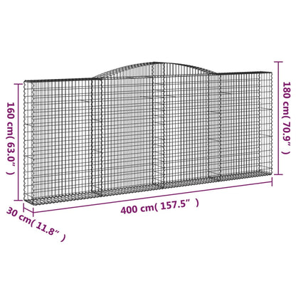 Gabionen mit Hochbogen 7 Stk. 400x30x160/180cm Verzinktes Eisen