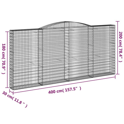 Gabionen mit Hochbogen 7 Stk. 400x30x180/200cm Verzinktes Eisen