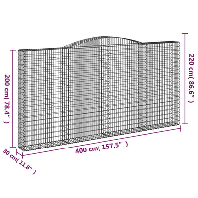 Gabionen mit Hochbogen 5 Stk. 400x30x200/220cm Verzinktes Eisen