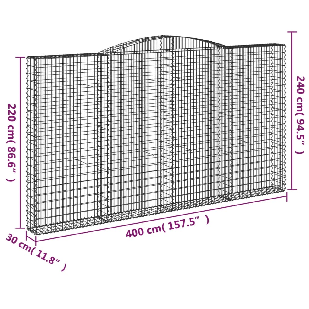 Gabionen mit Hochbogen 7 Stk. 400x30x220/240cm Verzinktes Eisen