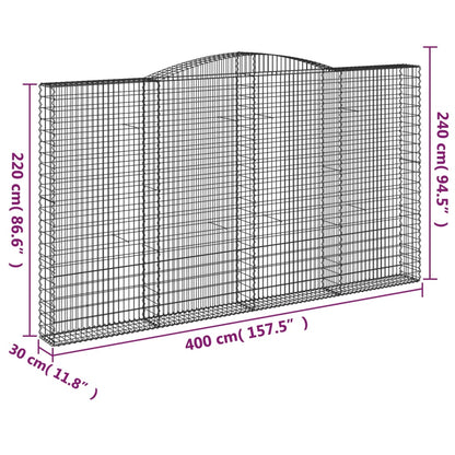 Gabionen mit Hochbogen 8 Stk. 400x30x220/240cm Verzinktes Eisen