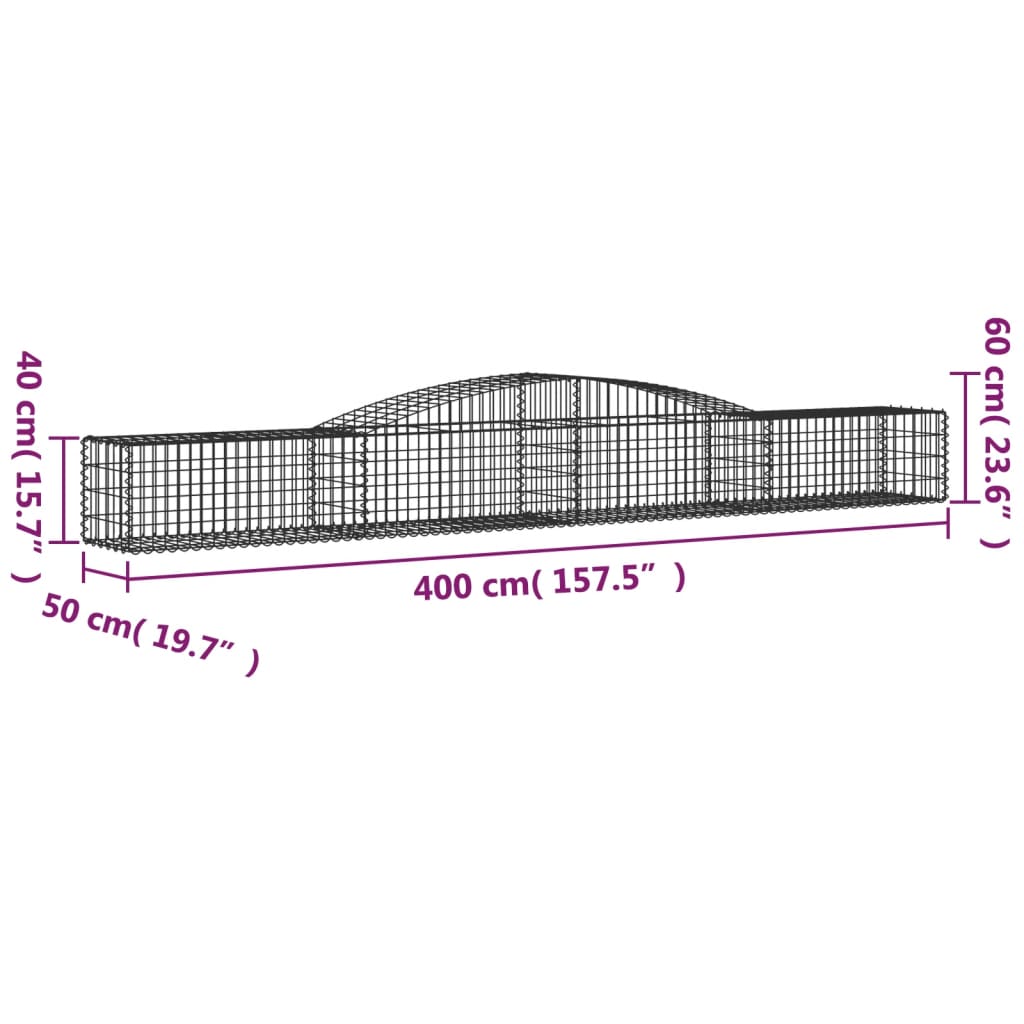 Gabionen mit Hochbogen 25 Stk. 400x50x40/60cm Verzinktes Eisen