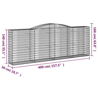 Gabionen mit Hochbogen 20 Stk 400x50x140/160cm Verzinktes Eisen