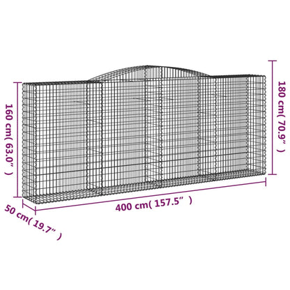 Gabionen mit Hochbogen 10 Stk 400x50x160/180cm Verzinktes Eisen