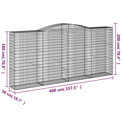 Gabionen mit Hochbogen 9 Stk. 400x50x180/200cm Verzinktes Eisen