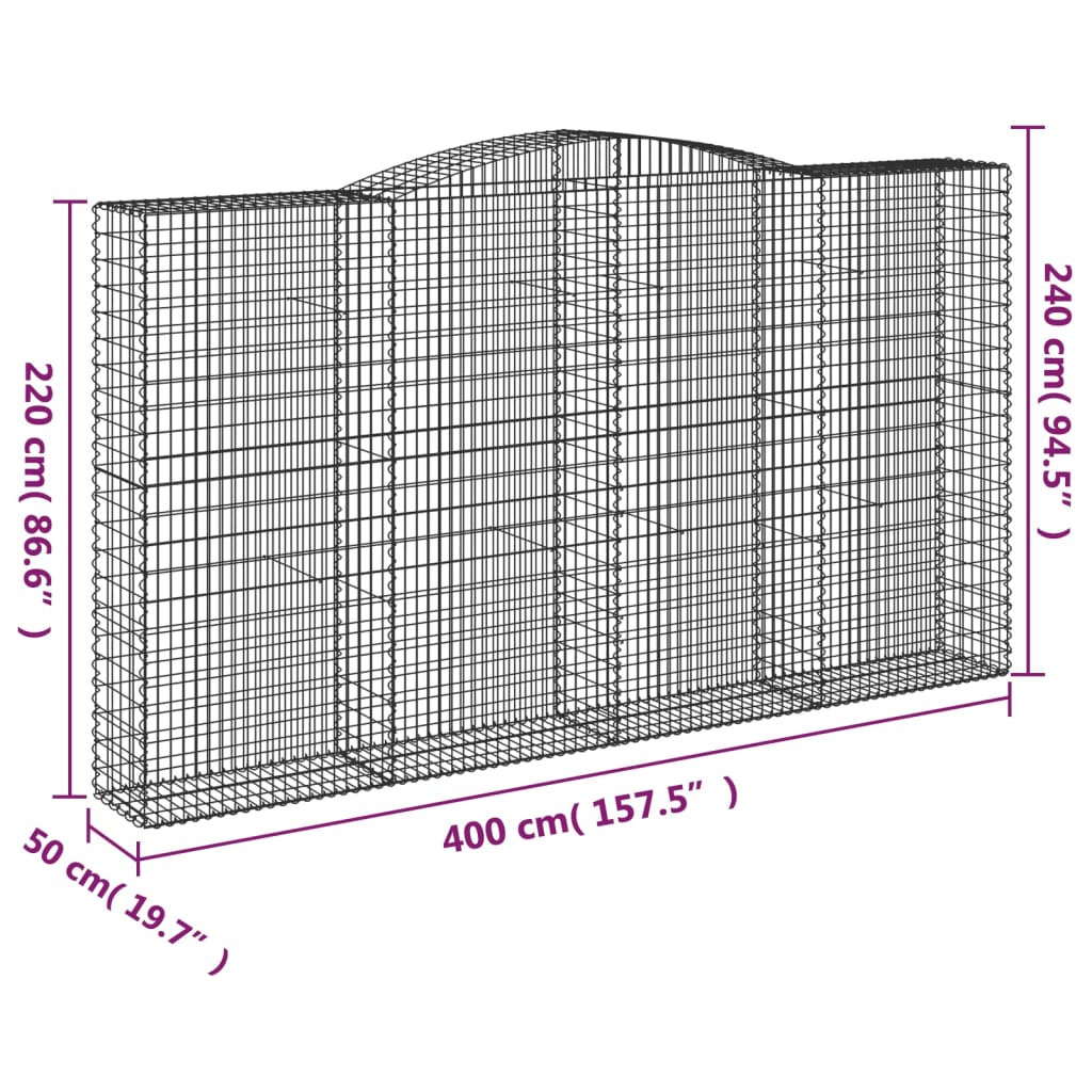 Gabionen mit Hochbogen 7 Stk. 400x50x220/240cm Verzinktes Eisen