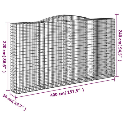 Gabionen mit Hochbogen 15Stk. 400x50x220/240cm Verzinktes Eisen