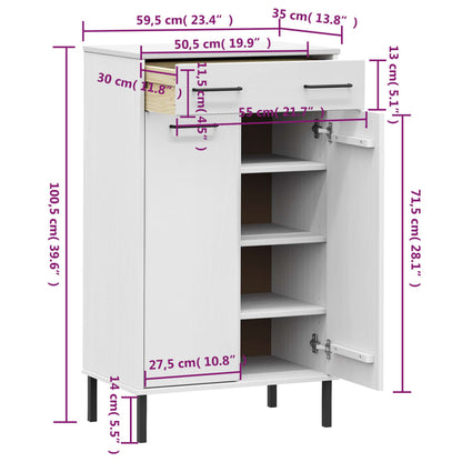 Schuhschrank OSLO mit Metallbeinen Weiß Massivholz Kiefer