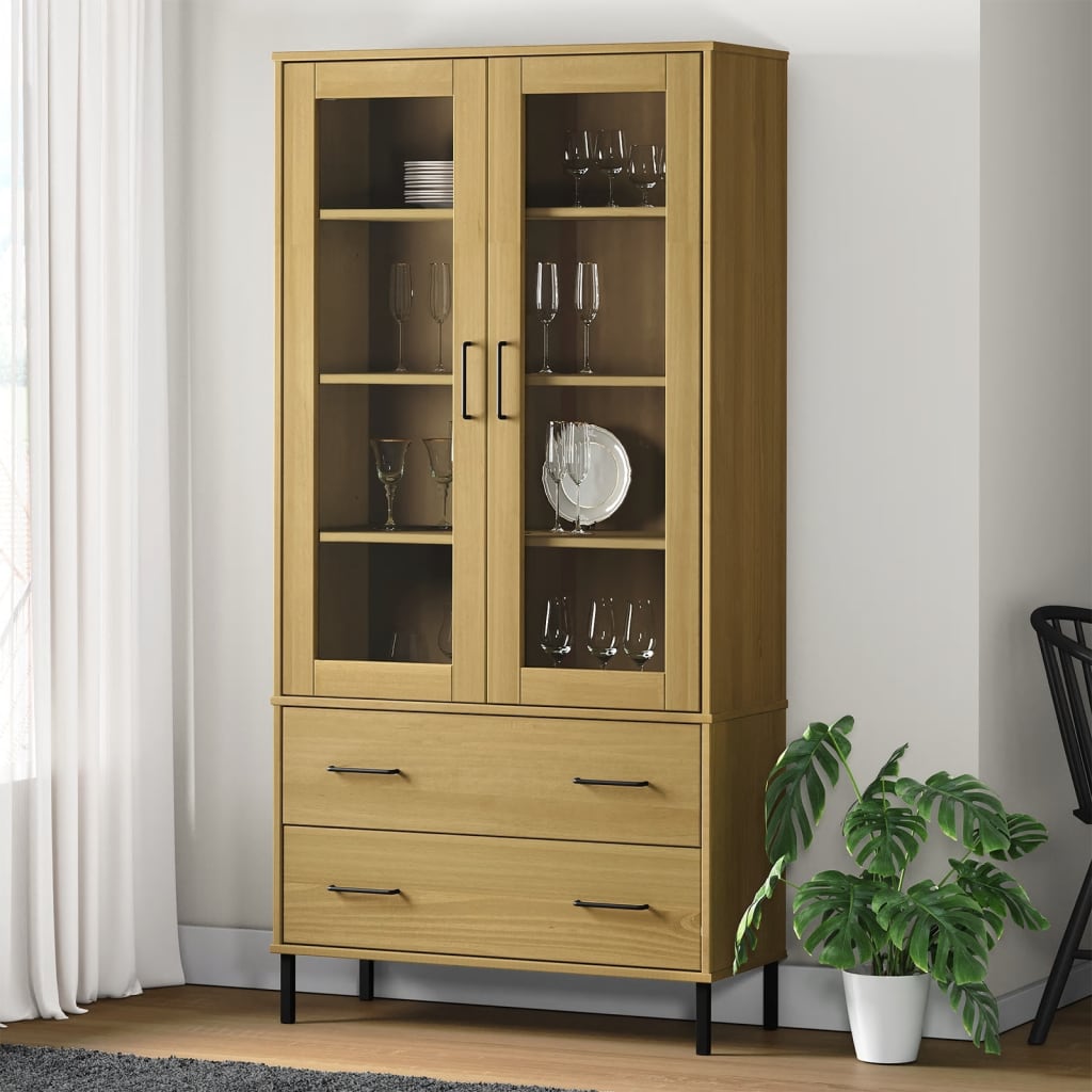 Bücherschrank OSLO Metallbeine Braun 85x35x172,5 cm Massivholz