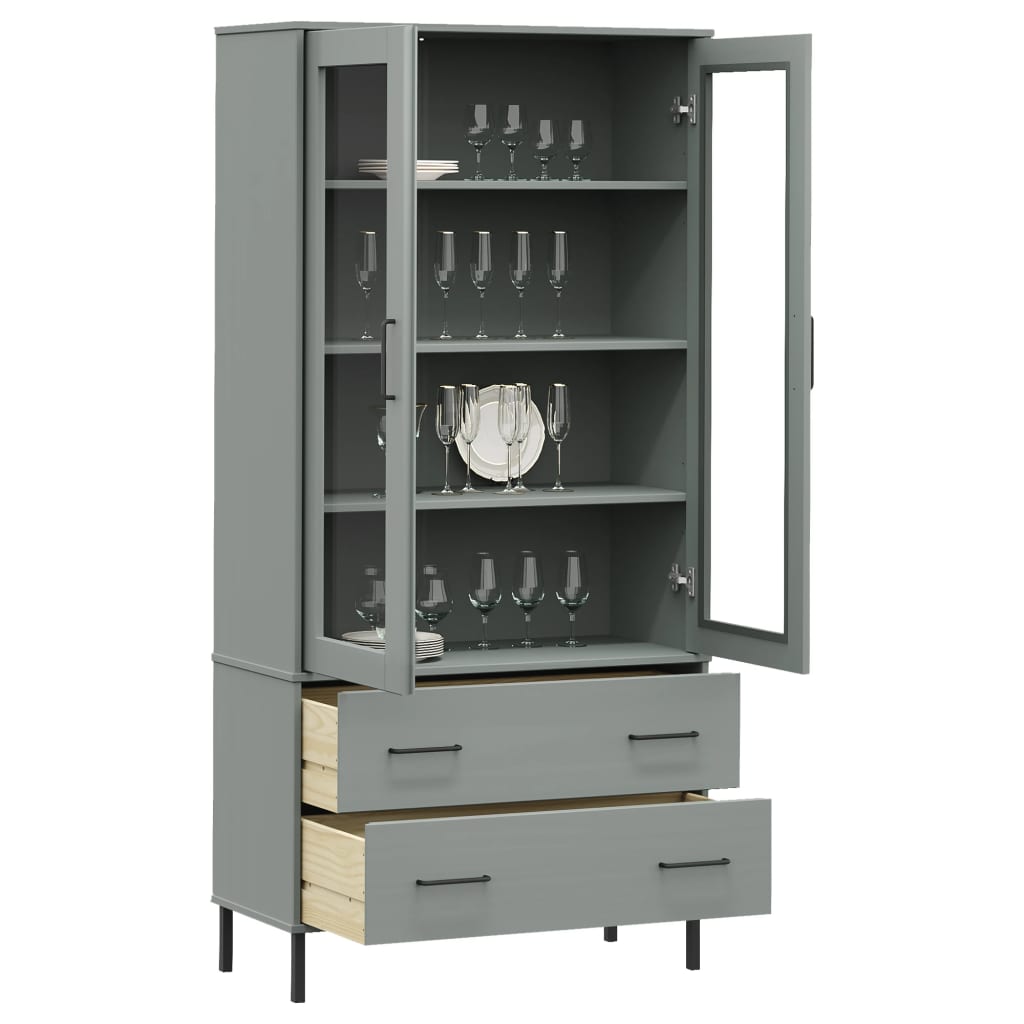 Bücherschrank OSLO Metallbeine Grau 85x35x172,5 cm Massivholz