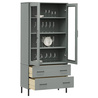 Bücherschrank OSLO Metallbeine Grau 85x35x172,5 cm Massivholz