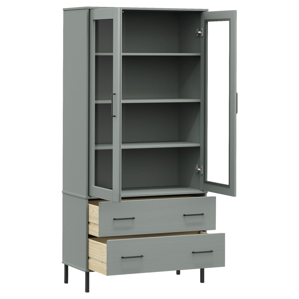 Bücherschrank OSLO Metallbeine Grau 85x35x172,5 cm Massivholz