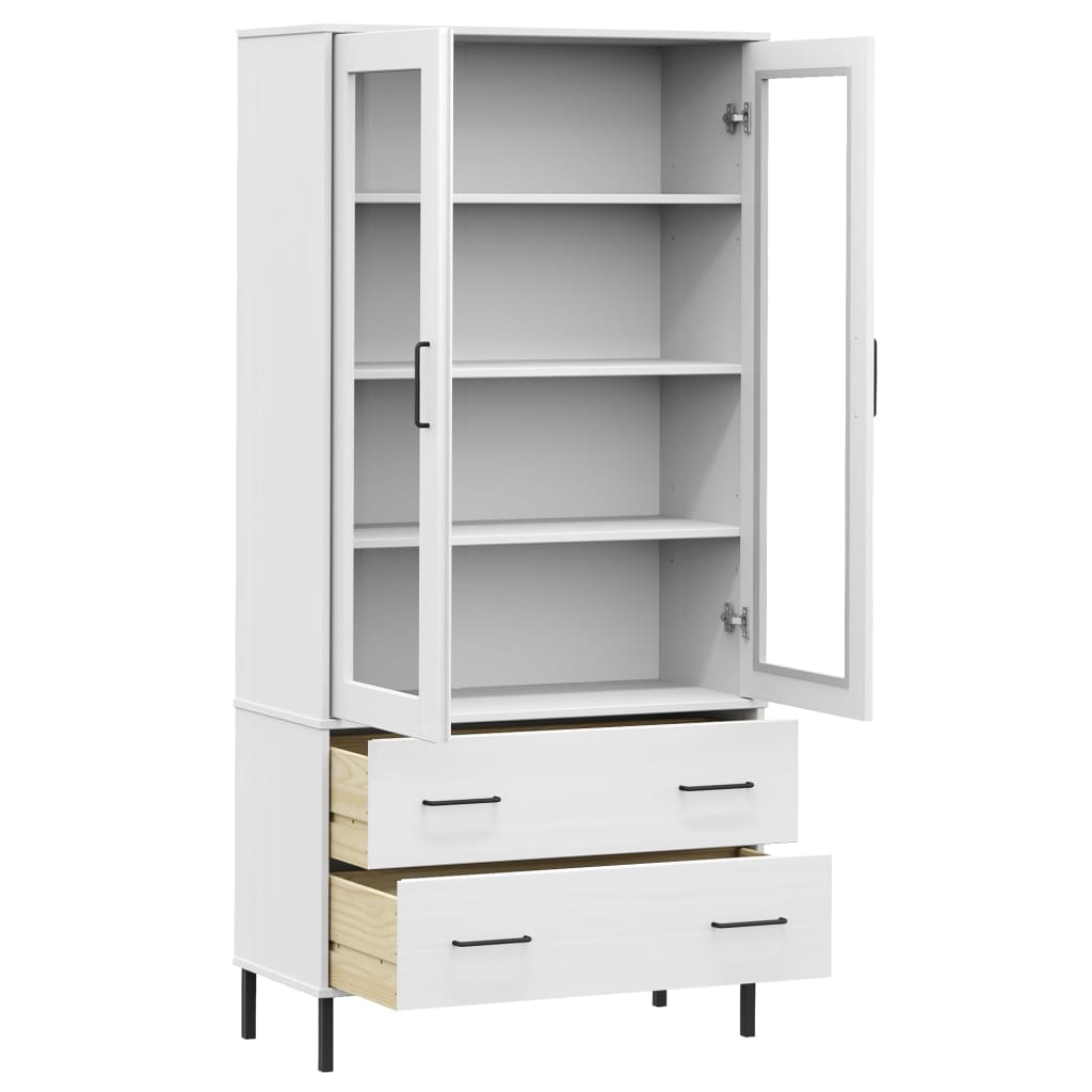 Bücherschrank OSLO Metallbeine Weiß 85x35x172,5 cm Massivholz