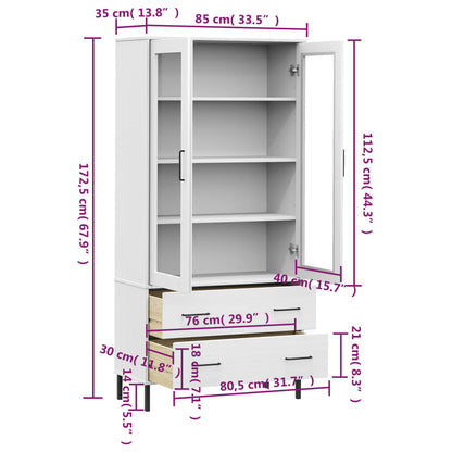 Bücherschrank OSLO Metallbeine Weiß 85x35x172,5 cm Massivholz