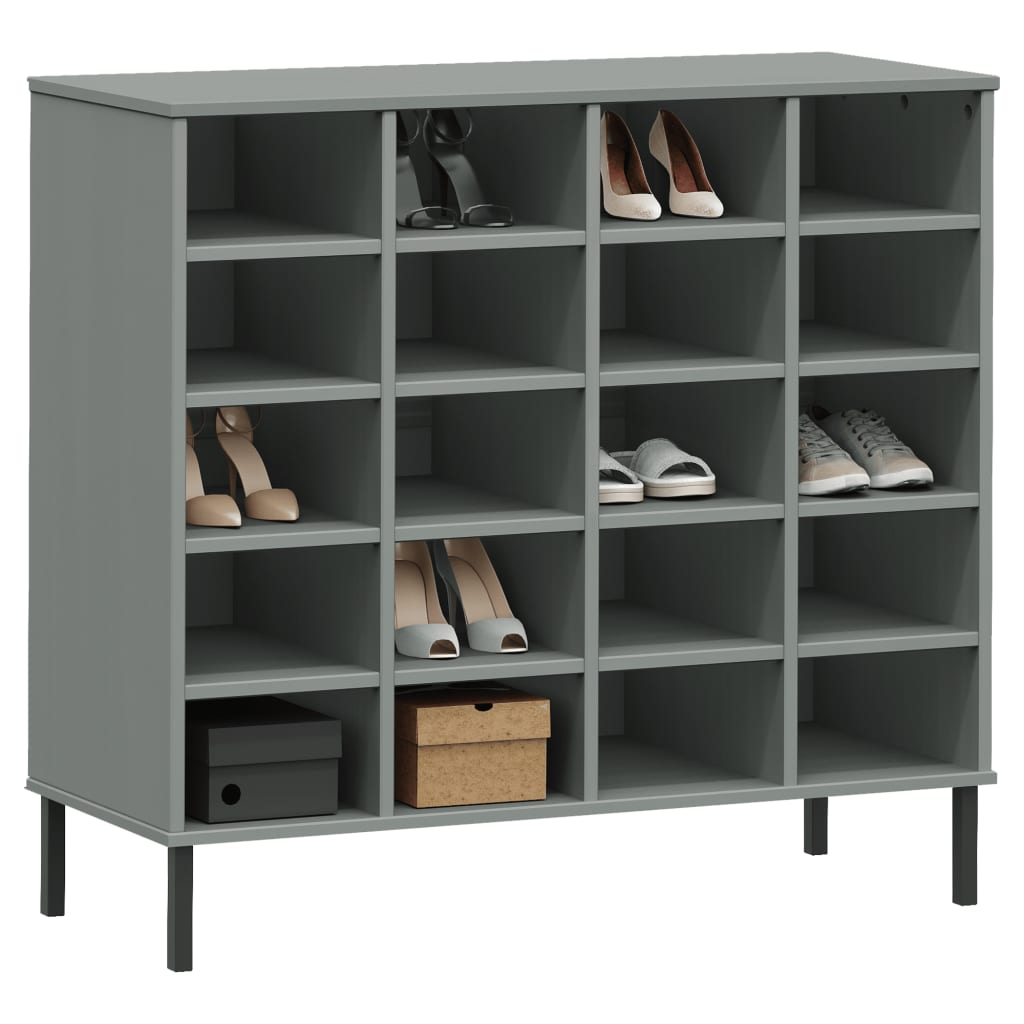 Schuhregal OSLO mit Metallbeinen Grau 95x35x87 cm Massivholz