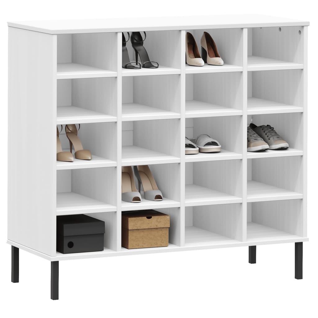 Schuhregal OSLO mit Metallbeinen Weiß 95x35x86 cm Massivholz