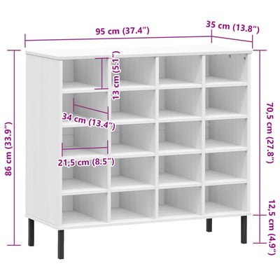 Schuhregal OSLO mit Metallbeinen Weiß 95x35x86 cm Massivholz