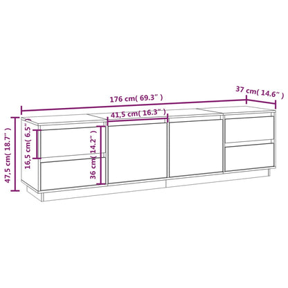 TV-Schrank Weiß 176x37x47,5 cm Massivholz Kiefer