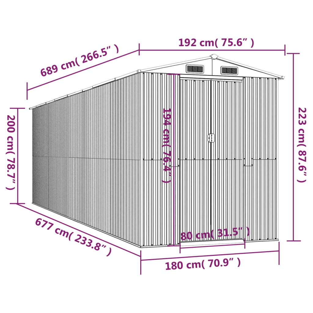 Geräteschuppen Anthrazit 192x689x223 cm Verzinkter Stahl