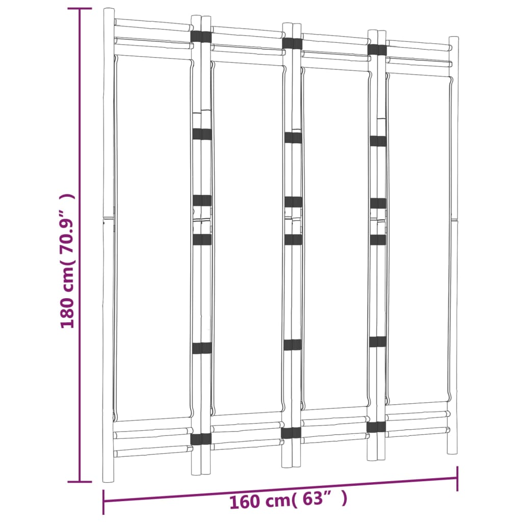 4-tlg. Paravent Faltbar 160 cm Bambus und Canvas