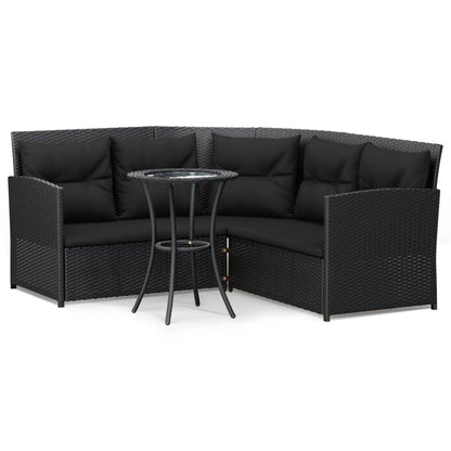 2-tlg. Sofagarnitur in L-Form mit Kissen Schwarz Poly Rattan