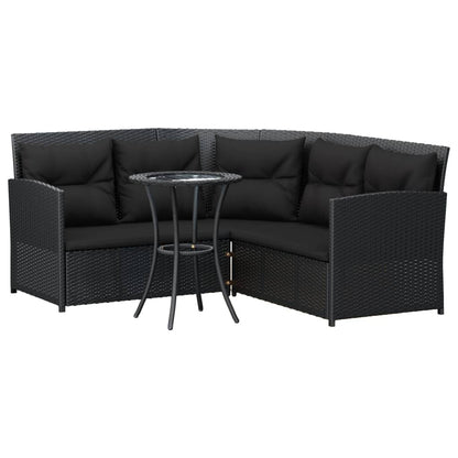 2-tlg. Sofagarnitur in L-Form mit Kissen Schwarz Poly Rattan