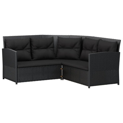 2-tlg. Sofagarnitur in L-Form mit Kissen Schwarz Poly Rattan