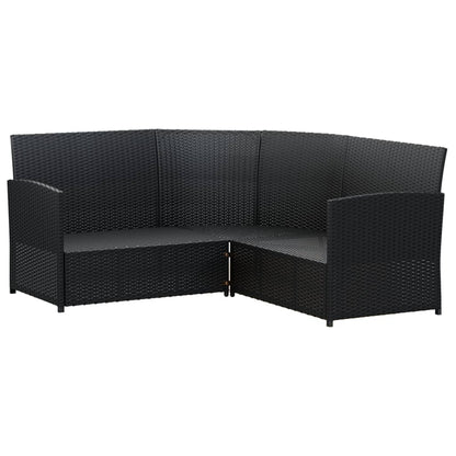 2-tlg. Sofagarnitur in L-Form mit Kissen Schwarz Poly Rattan