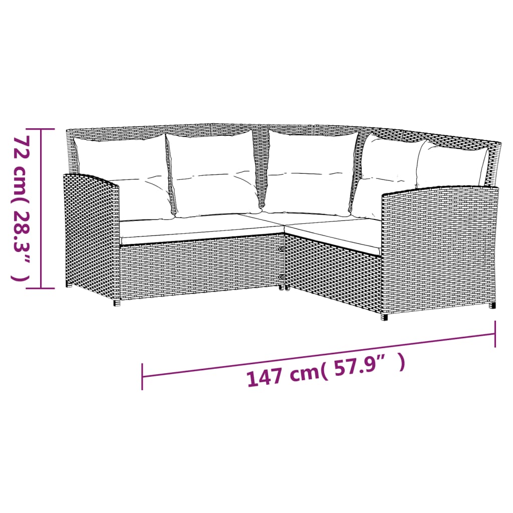 2-tlg. Sofagarnitur in L-Form mit Kissen Schwarz Poly Rattan