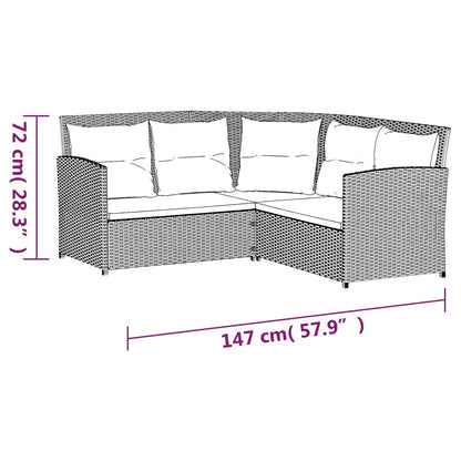 2-tlg. Sofagarnitur in L-Form mit Kissen Schwarz Poly Rattan