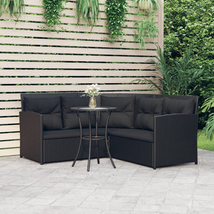 2-tlg. Sofagarnitur in L-Form mit Kissen Schwarz Poly Rattan