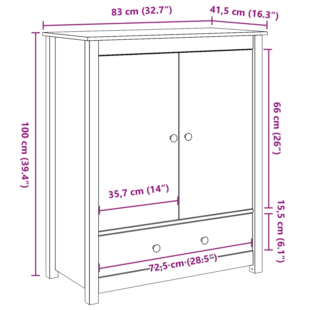 Highboard 83x41,5x100 cm Massivholz Kiefer