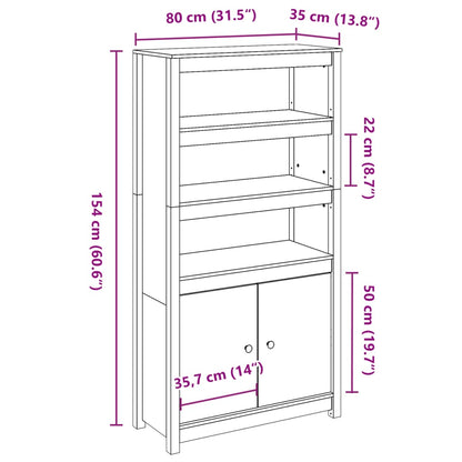 Highboard Weiß 80x35x154 cm Massivholz Kiefer