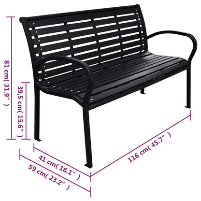 Gartenbank Schwarz 116 cm Stahl und WPC