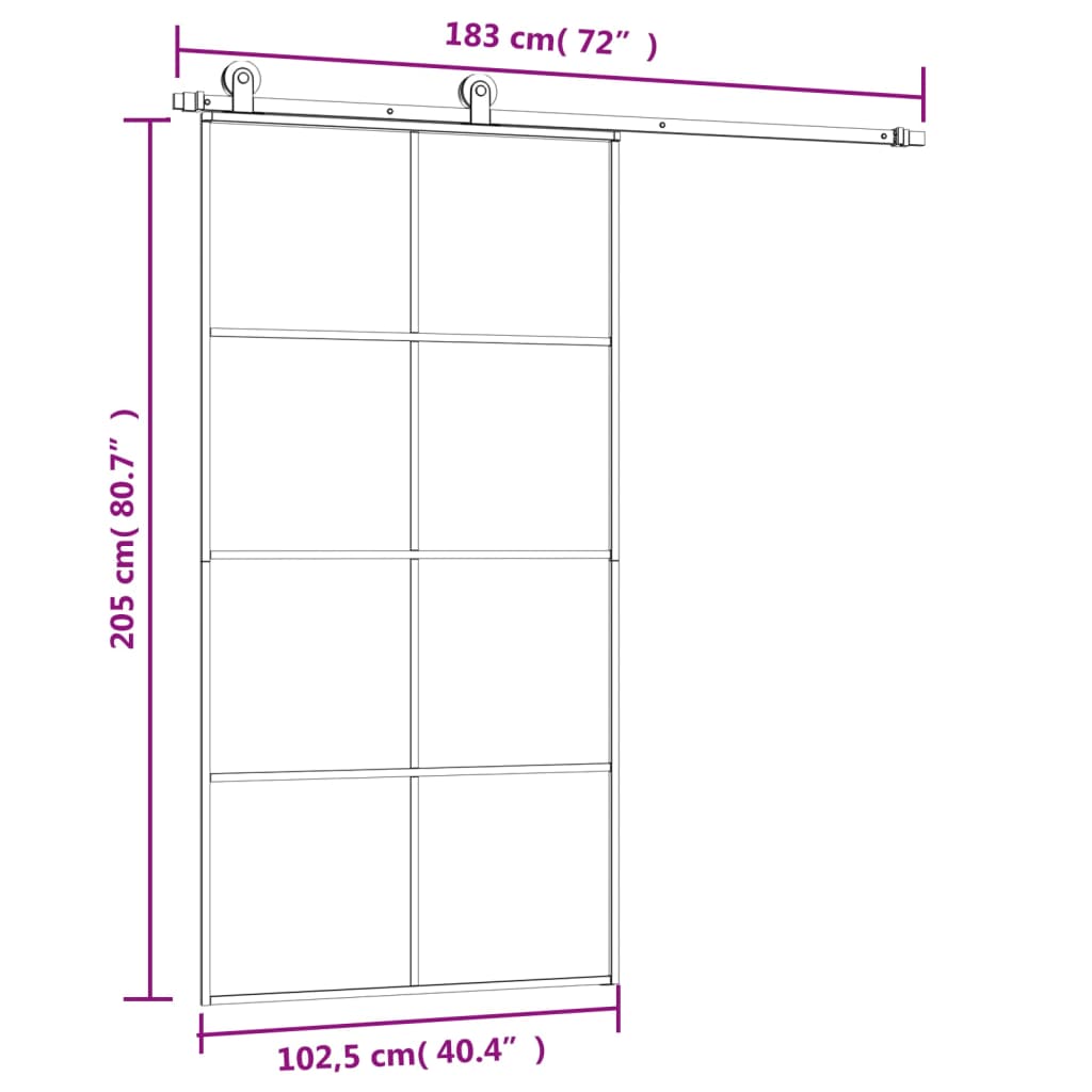 Schiebetür mit Beschlag 102,5x205 cm ESG-Glas & Aluminium