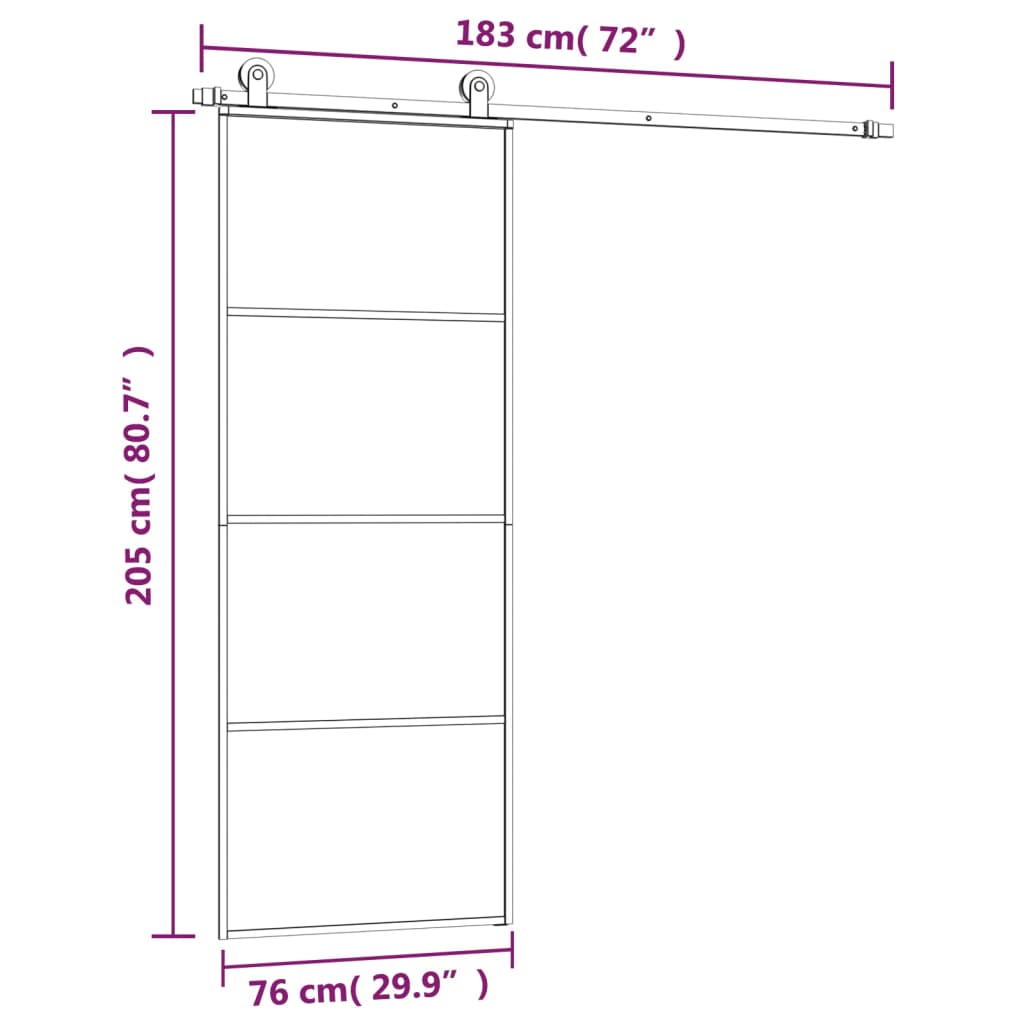 Schiebetür mit Beschlag 76x205 cm ESG-Glas & Aluminium