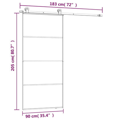 Schiebetür mit Beschlag 90x205 cm ESG-Glas & Aluminium