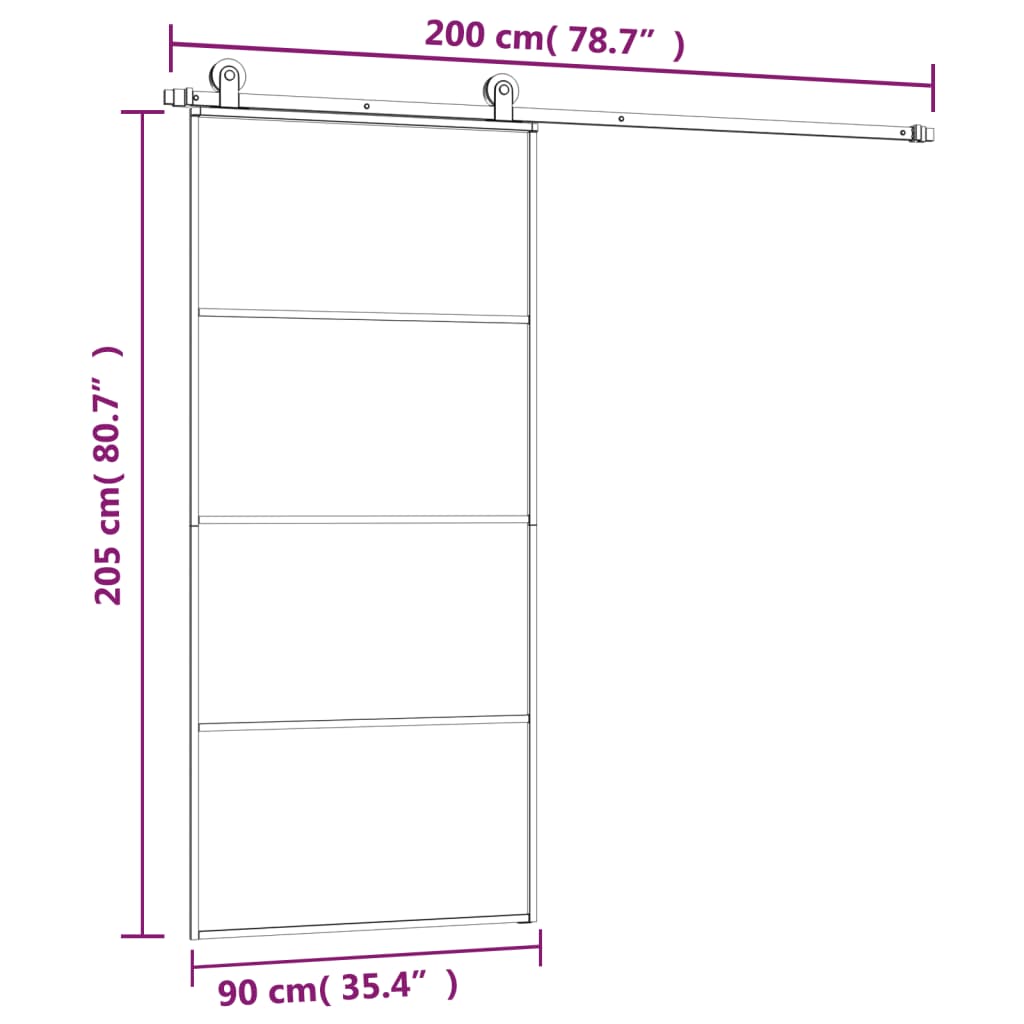 Schiebetür mit Beschlag 90x205 cm ESG-Glas & Aluminium