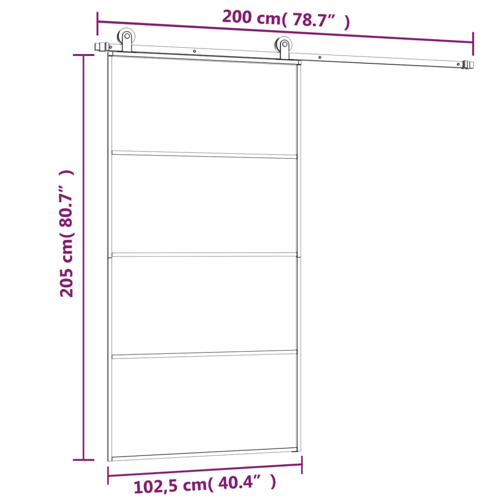 Schiebetür mit Beschlag 102,5x205 cm ESG-Glas & Aluminium